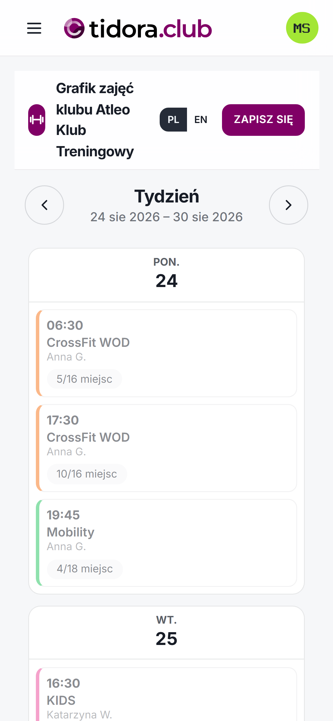 Zapisy online oczami klubowicza